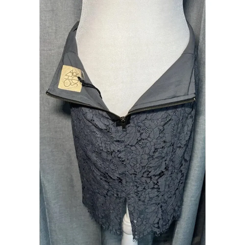 CHASER NWT Gray High Waist Lace Exposed Zipper Lined Mini Pencil Skirt Small - Picture 9 of 16
